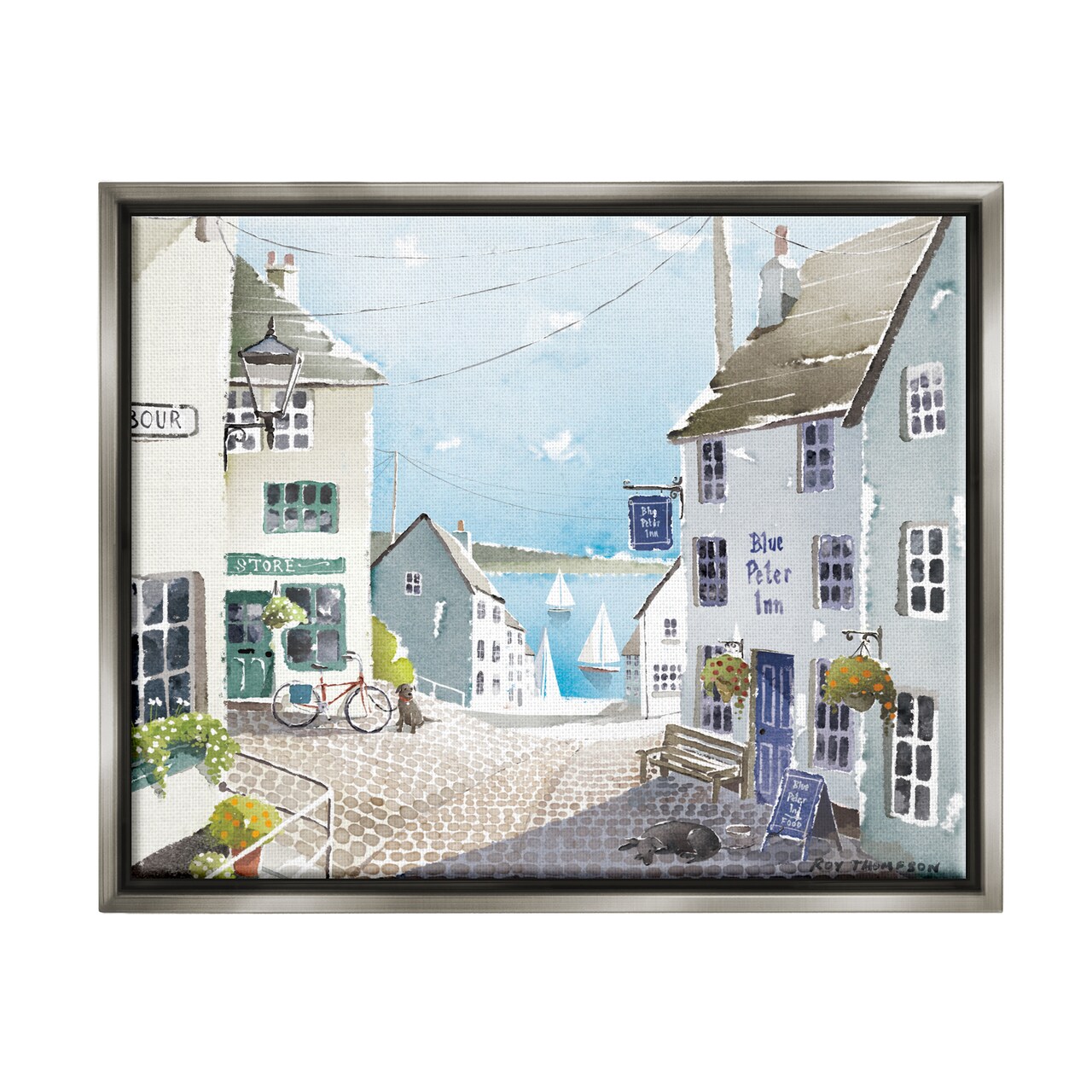 Stupell Industries Coastal Town Seaport Sailboats Black Framed Floater Canvas Wall Art